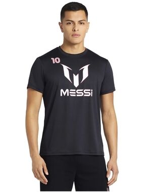 Messi Logo Tee Men's Black Athletic Top- Pink Accents Size XL NWT